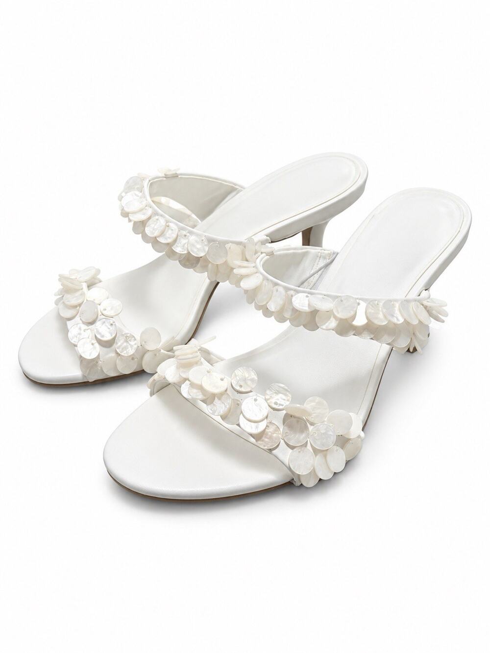 A New Day Women’s Size 7 White Sequin Disc Strap Kitten Heel Sandals NWT